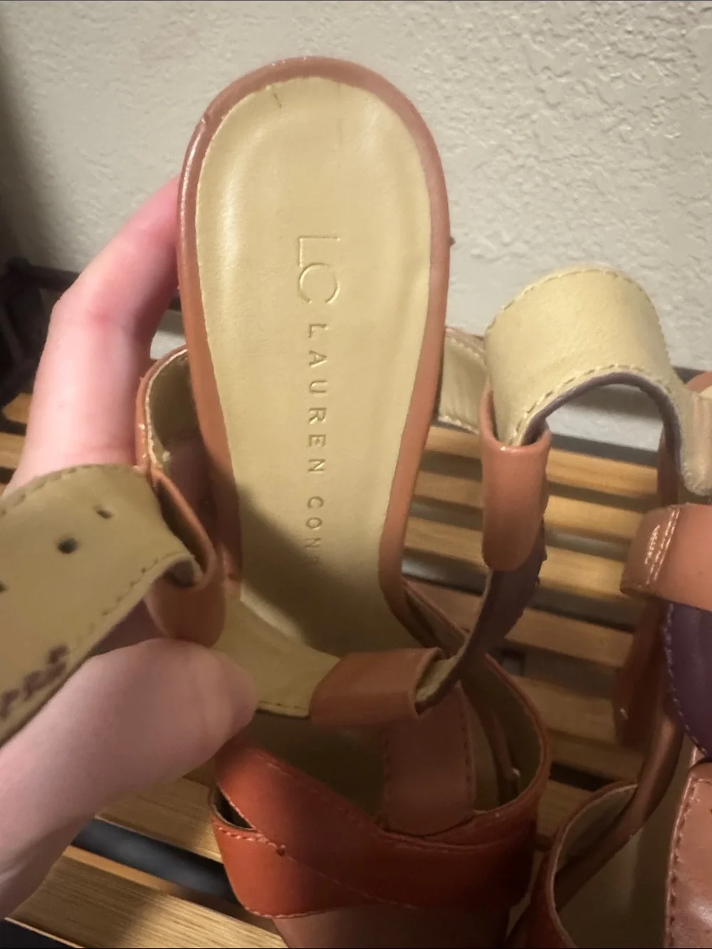 LC Lauren Conrad Rust, Brown & Purple Platform Sandals with Ankle Strap